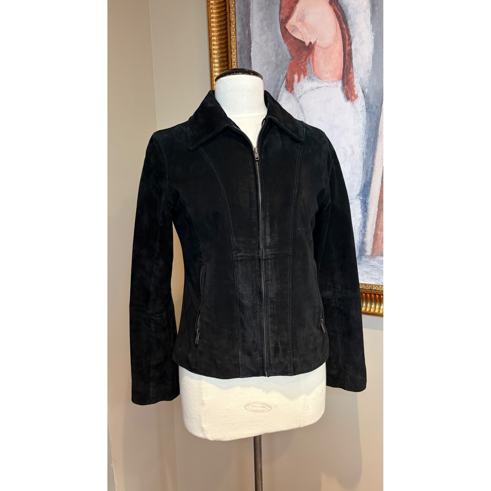 Wilsons Leather Black Suede Jacket Womens Medium Zip Front 99541-01